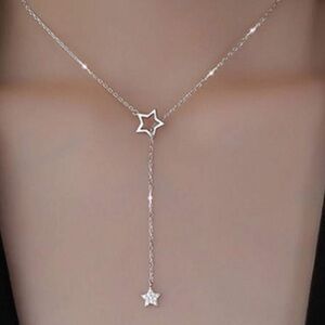 Silver Star Lariat Necklace
